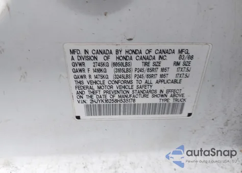 2008 Honda Ridgeline Rt из США, поврежденный, VIN 2HJYK16258H535176